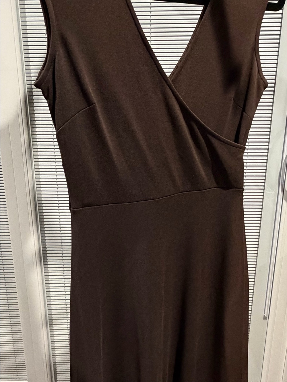 LOFT Chocolate Brown Sleeveless Faux Wrap Midi Dress